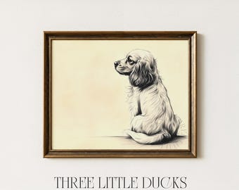 Cocker Spaniel Sketch Printable Dog Wall Art, Vintage Rustic Pet Portrait, Cottagecore Decor, Dog Lover Gift, Digital Download 213