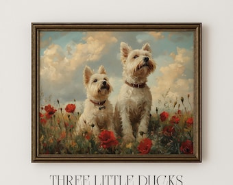 West Highland Terrier Art | Botanical Dog Artwork | Cottagecore Terrier Art | Fine Art Painting | Westie Lover Gift | INSTANT DOWNLOAD 334