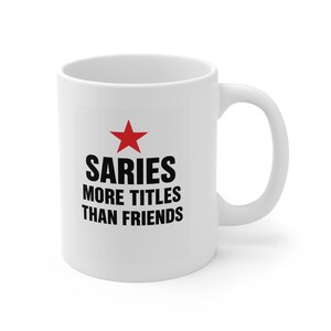 Saracens Rugby 15oz Mug More Titles Than Friends Right Handed Slogan EST 1876 Logo on Reverse