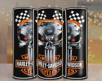 Harley Davidson Tumbler Wrap PNG | 20oz Skinny Sublimation | Bikerpresent till honom | Digital nedladdning
