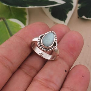 Handmade Pear Larimar Silver Ring: Designer Gemstone Jewelry