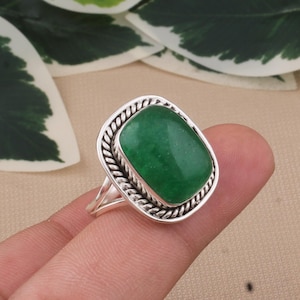 Green Jade Ring: Sterling Silver, Handmade Boho Jewelry