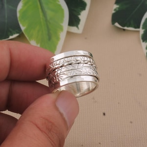 Sterling Silver Spinner Ring: Wide Band Braided Fidget Jewelry