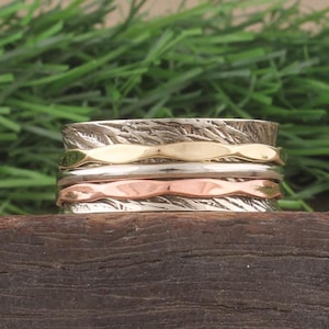 Tri- Tone Silver Spinner Handmade Boho Ring Gift For Women Brass, Silver ,Copper Wire