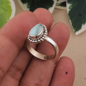 Handmade Larimar Teardrop Ring: Sterling Silver Boho Jewelry