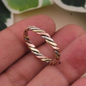 Tri-Color Braided Band Ring: Sterling Silver, Rose & Yellow Gold Twist