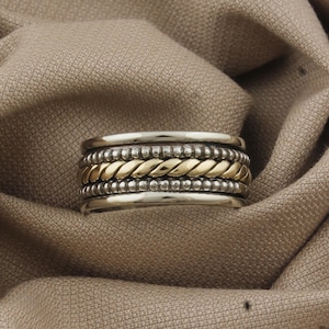 Twisted Wire Fidget Ring: Sterling Silver, Brass & Copper Boho Band