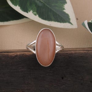 Peach Moonstone Sterling Silver Ring: Handmade Boho Statement Jewelry