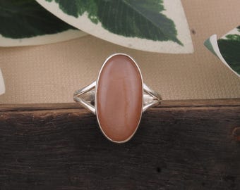 Peach Moonstone Sterling Silver Ring: Handmade Boho Statement Jewelry