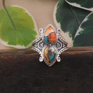 Spiny Oyster Turquoise Ring: Sterling Silver Boho Statement Jewelry