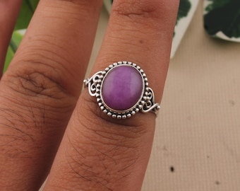 Purple Jade Sterling Silver Ring: Handmade 925 Gemstone Ring