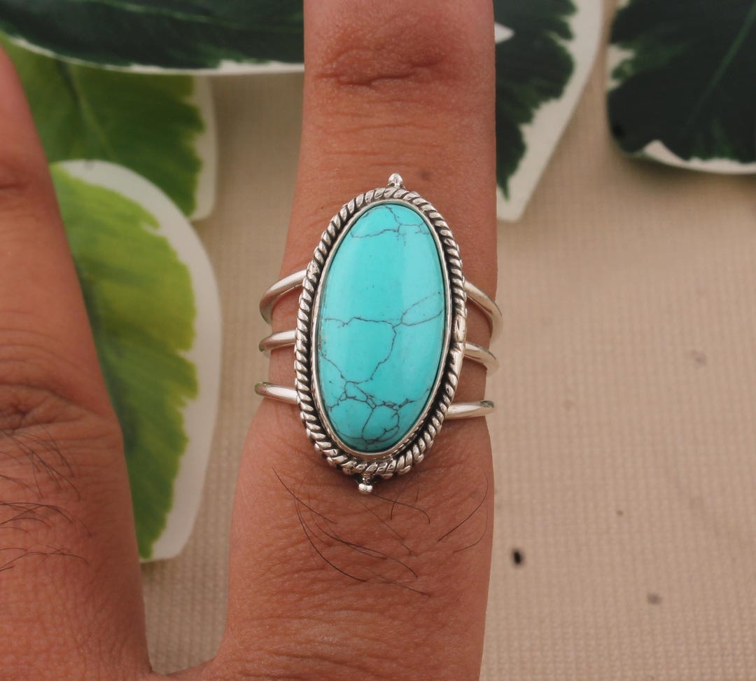 Tibetan Turquoise Ring: Handmade Sterling Silver Oval Boho Statement - Etsy