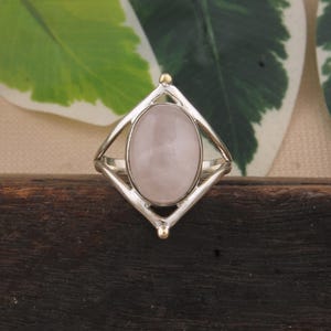 Handmade Rose Quartz Sterling Silver Ring: Boho Oval Statement Jewelry