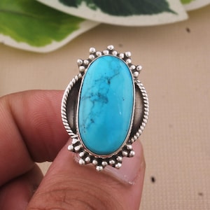 Turquoise Statement Ring: Solid 925 Sterling Silver Boho Jewelry