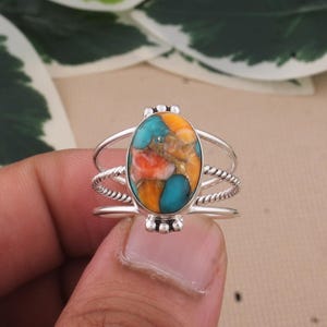 Sterling Silver Spiny Oyster Turquoise Ring: Handmade Boho Statement Jewelry