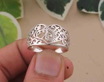 Wide Filigree Crown King Bead Statement Ring | 925 Sterling Silver, Sizes 6-10