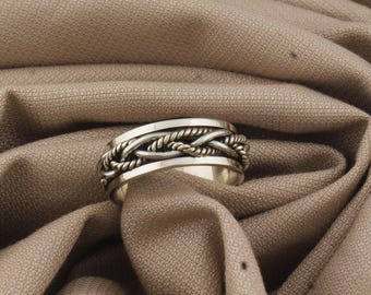 Anillo giratorio de cuerda trenzada de plata de ley: un alivio de la ansiedad hecho a mano y estilo bohemio.