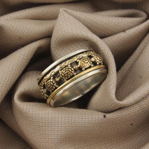 Turtle Spinner Ring: Sterling Silver, Brass Fidget Band, Boho Jewelry
