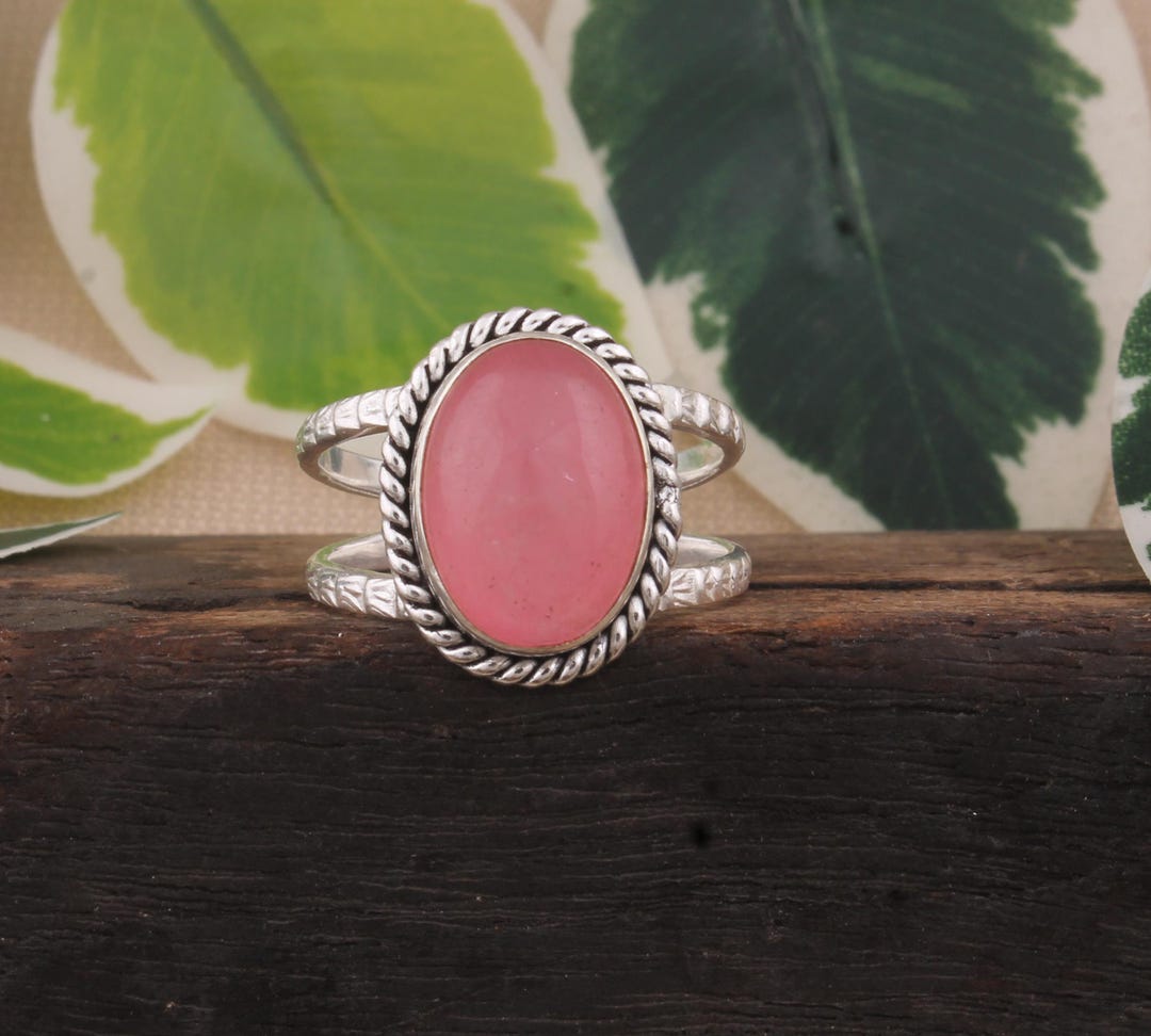 Pink Jade Sterling Silver Ring: Handmade Boho Statement Jewelry - Etsy