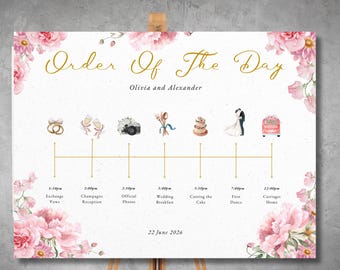 一日の予定表、旅程表、結婚式や特別な行事に最適です。