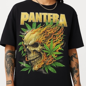 Pantera Skull Flames Graphic Tee: Heavy Metal Concert Shirt