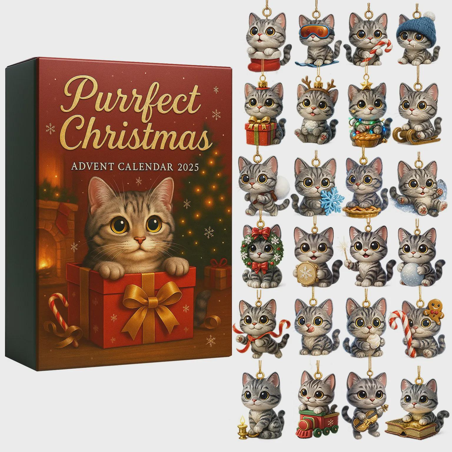 Discover Purrfect Christmas Cat Advent Calendar 2025, 24 Days of Kitty Ornaments, Tabby Kitten Collector Gift Box