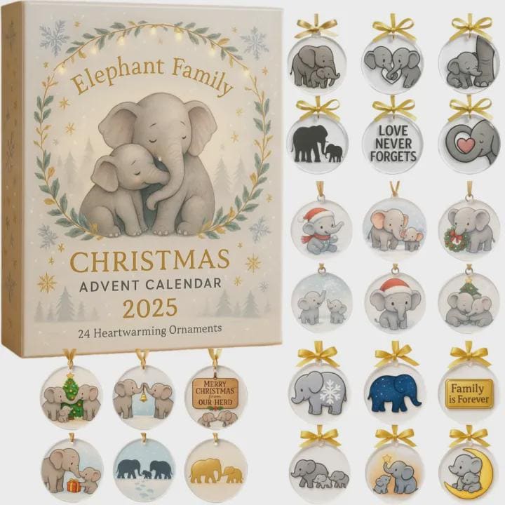 Discover Elephant Family Christmas Advent Calendar 2025, 24 Heartwarming Ornaments, Nursery Decor Holiday Countdown