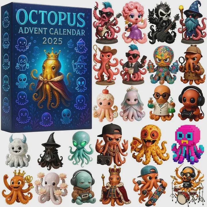 Discover Octopus Advent Calendar 2025, 24 Days of Tentacled Figurines for Decor and Collectors
