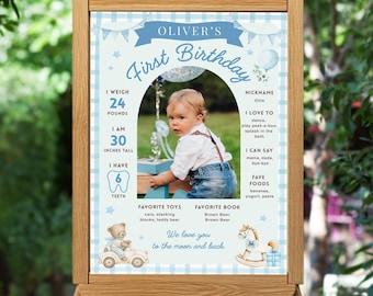 First Birthday Poster – Editable Baby Milestone & Stats, Printable 1st Birthday Board