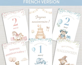 FRENCH Baby Milestone Cards 0–24 Months – 144 Cards – 3 Color Bundle Printable