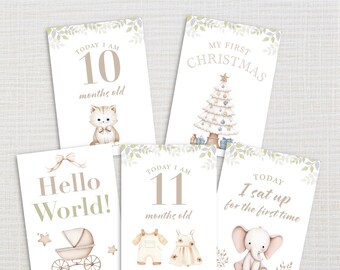 Baby Milestone Cards, Neutral, Gender Neutral– Printable Monthly Photo Props – Newborn to 1 Year – Baby Shower Gift – Instant Download
