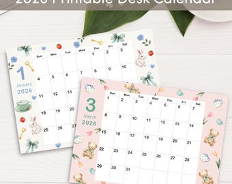2026 Printable Desk Calendar, Cute 12 Month Calendar, Digital Download, US Letter PDF, Aesthetic Monthly Planner, Print at Home