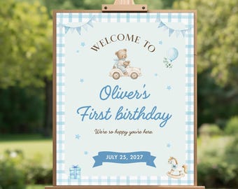 Birthday Welcome Sign – Editable Blue Party Poster, Custom Name Printable Sign, Canva Template A1 16×20 24×36