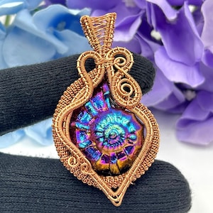 Coated Ammonite Shell Gemstone Copper Wire Wrap Gemstone Jewelry Pendant Handmade Pendant Healing Jewelry Copper Jewelry Personalized Gifts