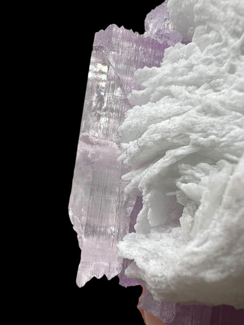 Fluorescent Pink Natural Kunzite Crystal on Albite Matrix Specimen 373 ...