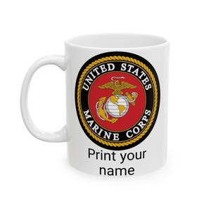 Customizable Marine Corps Eagle Globe Anchor Ceramic Mug - Personalized Name - Patriotic Gift, Military Mug, USMC Cup, Veteran Present,