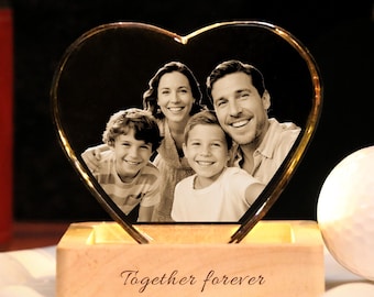 Personalized Heart Crystal Photo Portrait LED, Custom Portrait in Crystal Light, Portrait in Crystal, Crystal Photo Gift, Anniversary Gifts