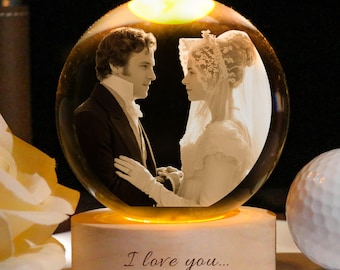 Personalized 3D Crystal Photo with Light Base, Custom Laser Etched Glass Picture Gift for Women Men, Anniversary wedding gift