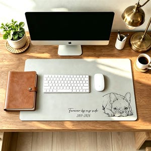 Custom Line-Art Style PU Leather Desk Mat Featuring Pet Photos, Multiple Pets Picture Desk Mat Mouse Pad, Gift for Pet Lover, Office Decor