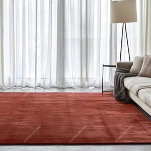 Hand Tufted Rug Solid Burnt Red Wool Area Rugs For Livingroom Bedroom Kitchen Nursery Entryway Office 5X8 6X9 8X10 9X12 10X14 Custom Rug
