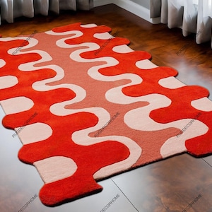 Red & Pink Sculptural Designer Hand Tufted rug Wool Area Rug Modern Area Rug Handmade Area Rug  for Living Room Bedroom irregular rugs