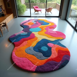 Irregular Shape Abstract Design Hand Tufted Rugs For Living Room, Bed Room, Dining Room, Drawing Room, And For Any Room Color Multi