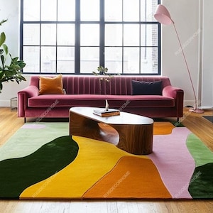 Hand Tufted Modern Rug Wool Area Colorful Rugs For Livingroom Bedroom Kitchen Nursery Entryway Office 5X8 6X9 8X10 9X12 10X14 Custom Rug
