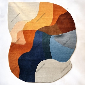 Modern Irregular Shape Vibrant Premium Woolen Hand Tufted Area Rug Handmade For Living And Dining Room, Bedroom And Home