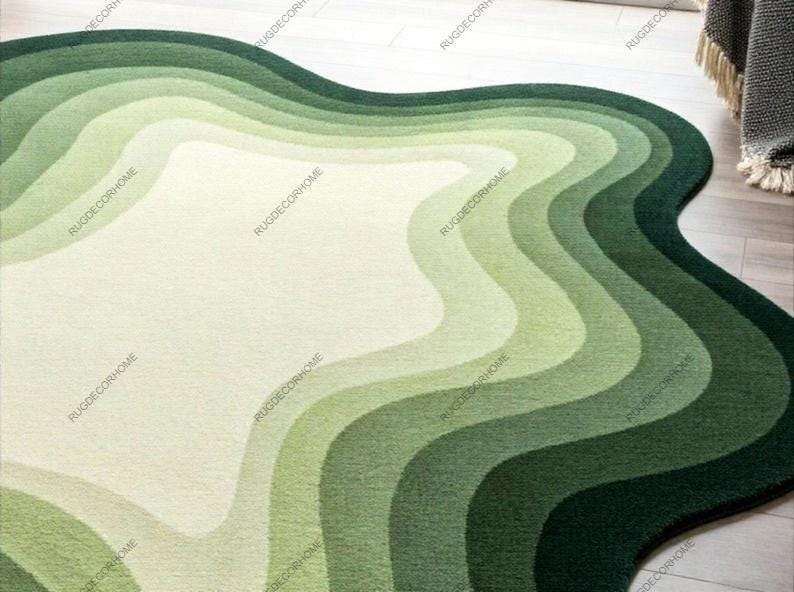 Wavy Green Irregular Hand Tufted Amoeba Shape Custom Area Rug for ...