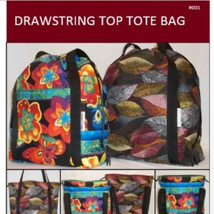 May include: Two drawstring tote bags, one with a floral print and the other with a leaf print. Both bags have a large front pocket and a zippered pocket. The bags are available in two sizes: 15" x 11" x 5" (Large) and 14" x 10" x 4" (Medium).