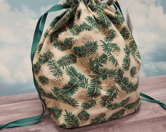 Single Sack Project Bag in Pine Trees size medium only - Reversible