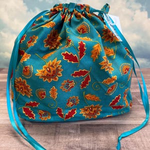 Includes interior Pocket!  Double Sack Divided Project Bag with pocket in Fall Floral