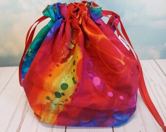 Rainbow Bright Single Sack Project Bags in two sizes - Reversible