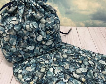 Includes interior Pocket!  Double Sack Divided Project Bag with pocket in River Rock